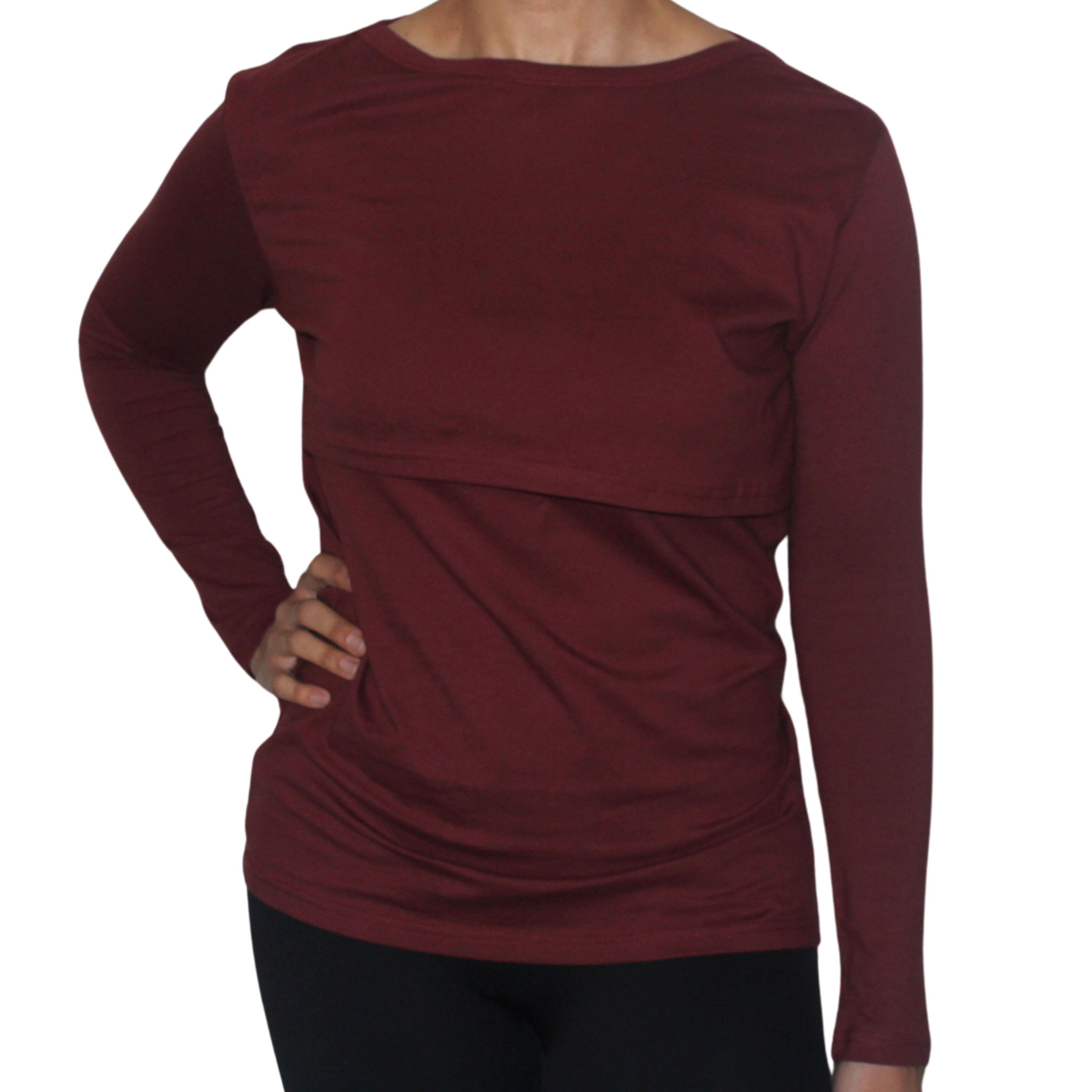 Maroon Long Sleeve Nursing T-Shirt