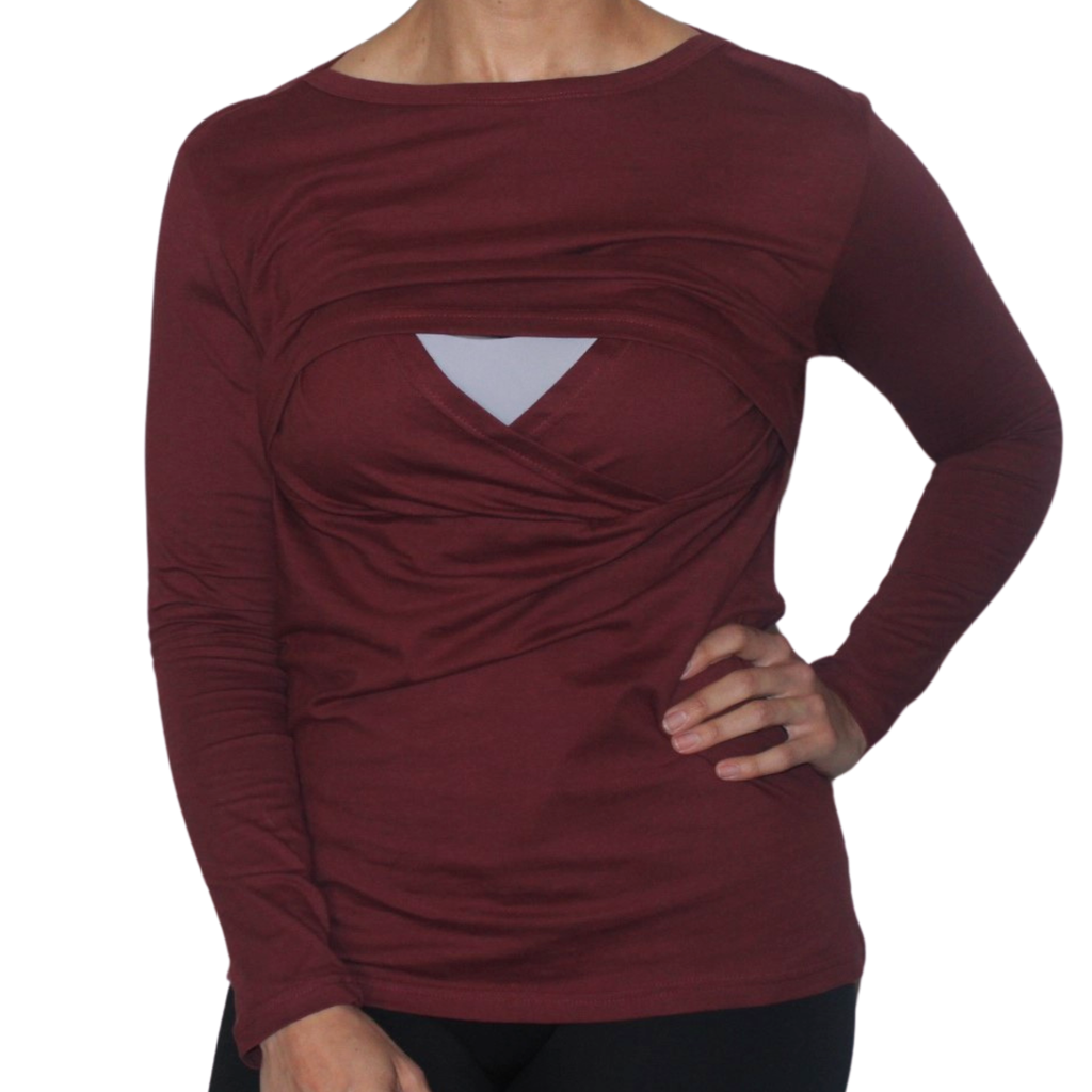 Maroon Long Sleeve Nursing T-Shirt