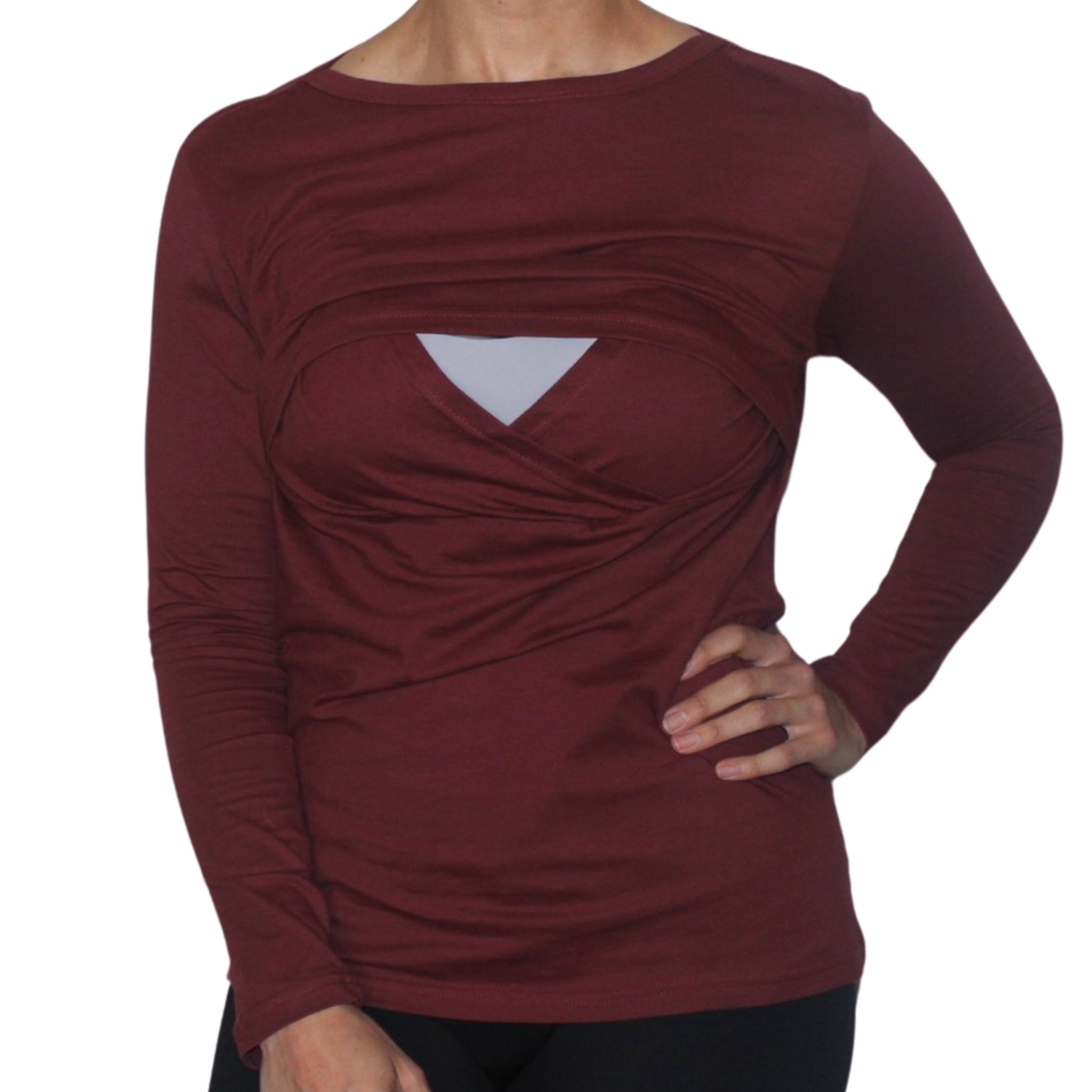 Maroon Long Sleeve Nursing T-Shirt