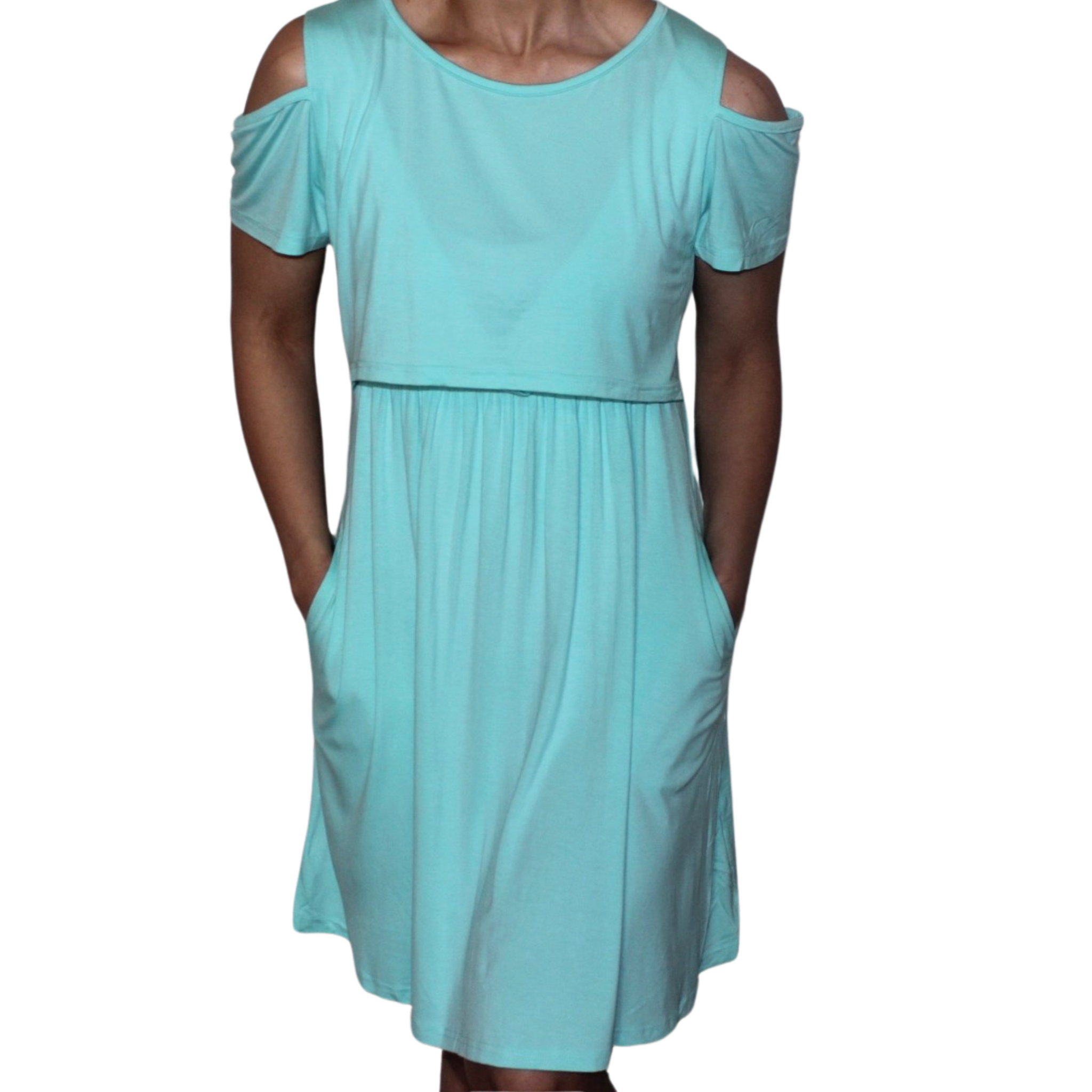 Teal Off-Shoulder Midi Nursing Dress