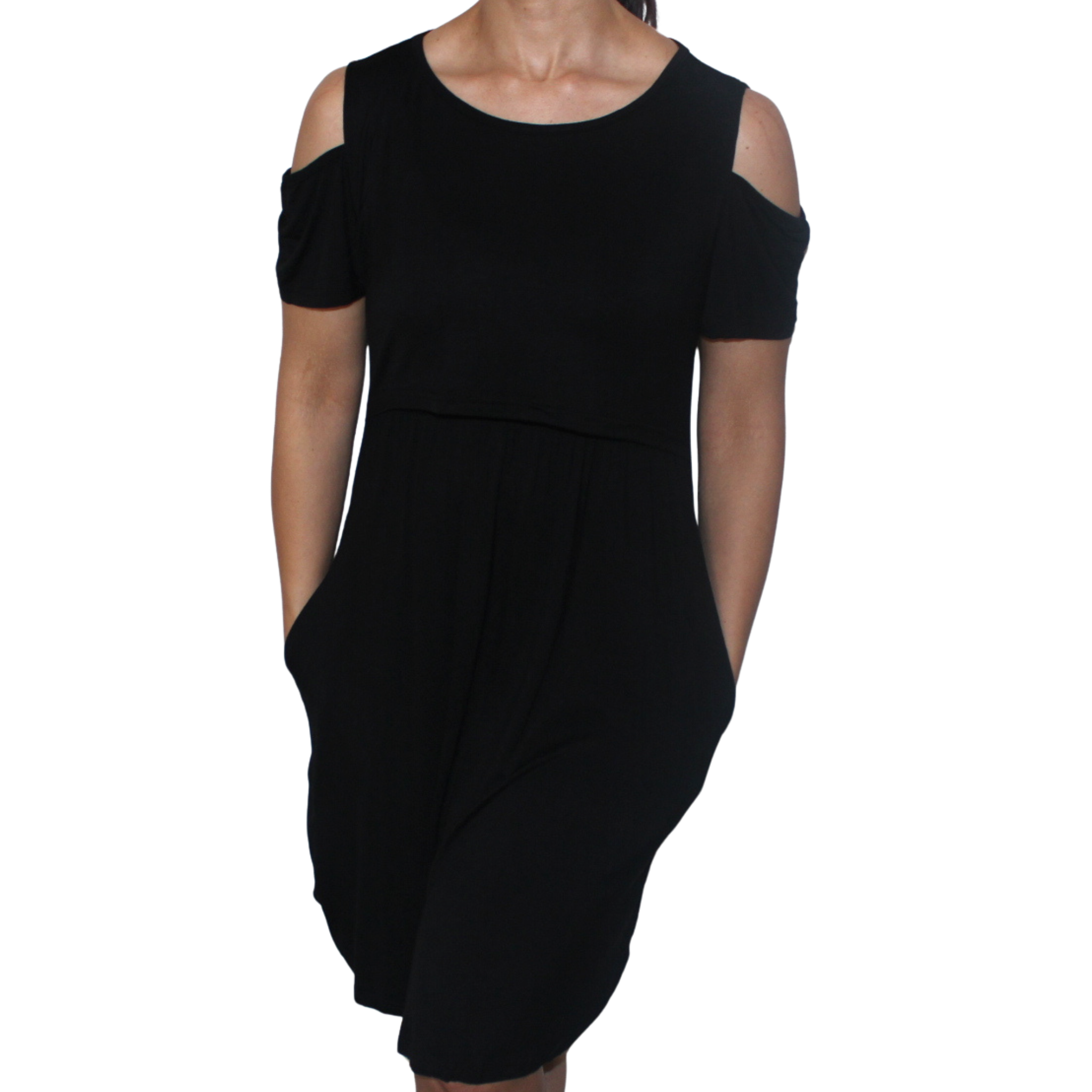 Black Off-Shoulder Midi Nursing Dress