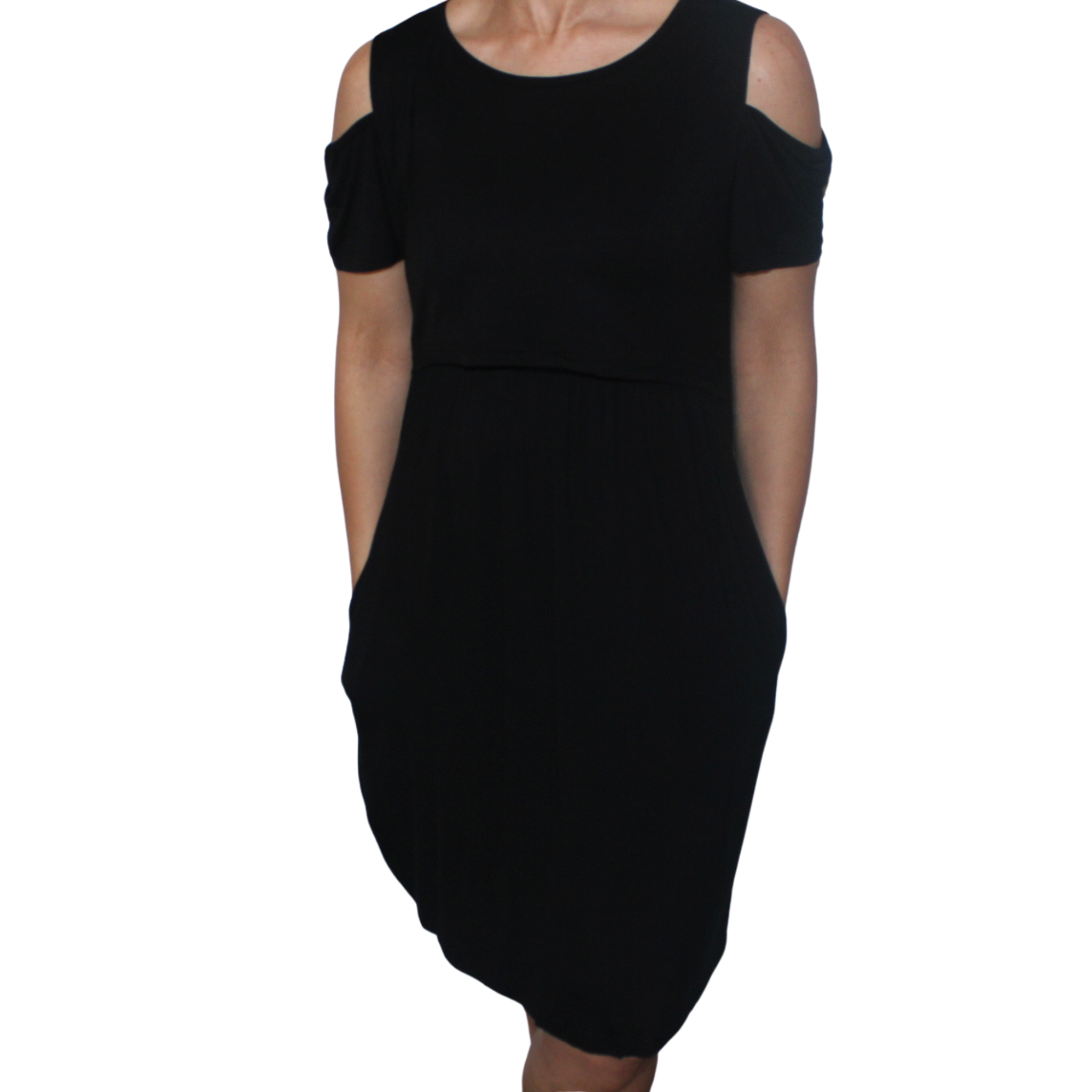 Black Off-Shoulder Midi Nursing Dress