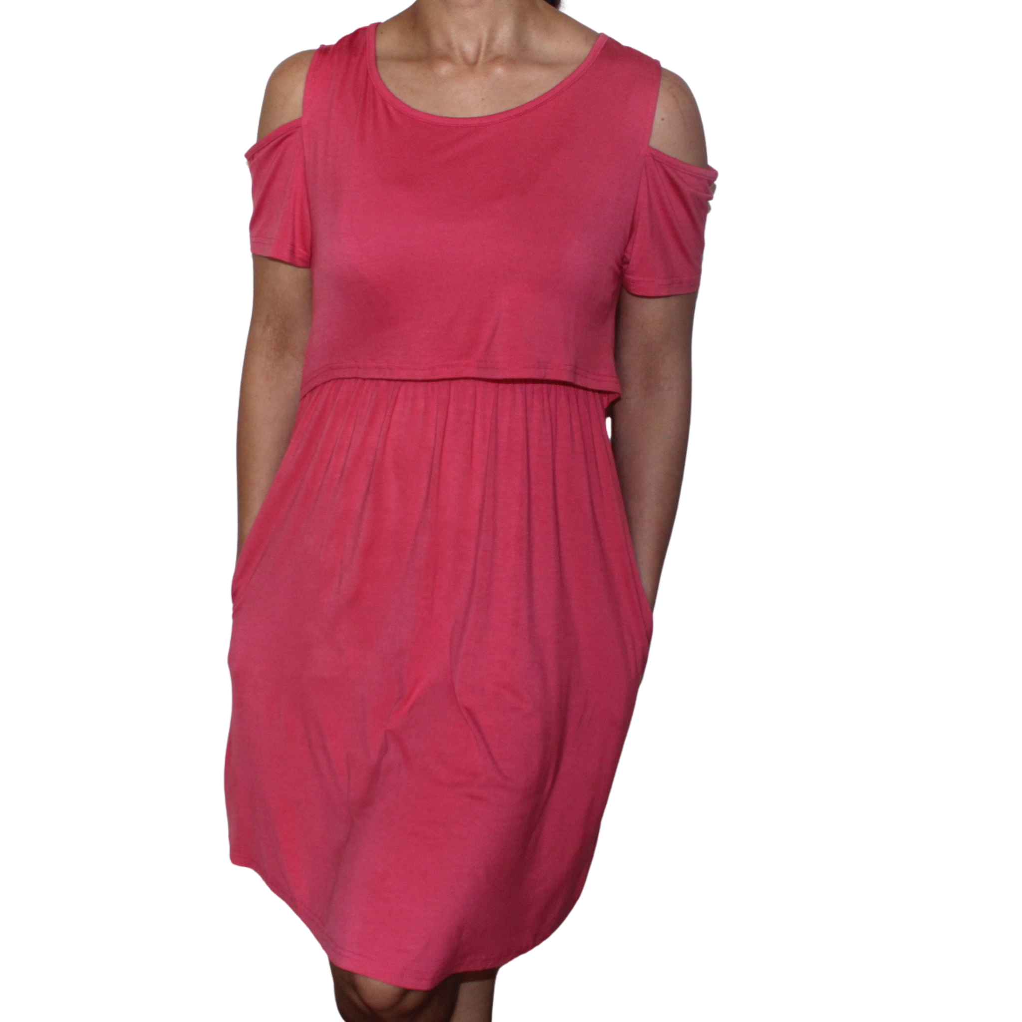 Pink Off-shoulder Midi Nursing Dress
