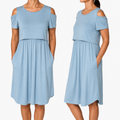 Sky Blue Off-Shoulder Midi Nursing Dress